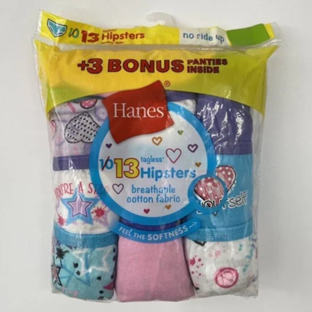 Hanes Tagless Hipster Panties sz 8 Girl's Cotton Underwear 13-Pack Pink/Purple